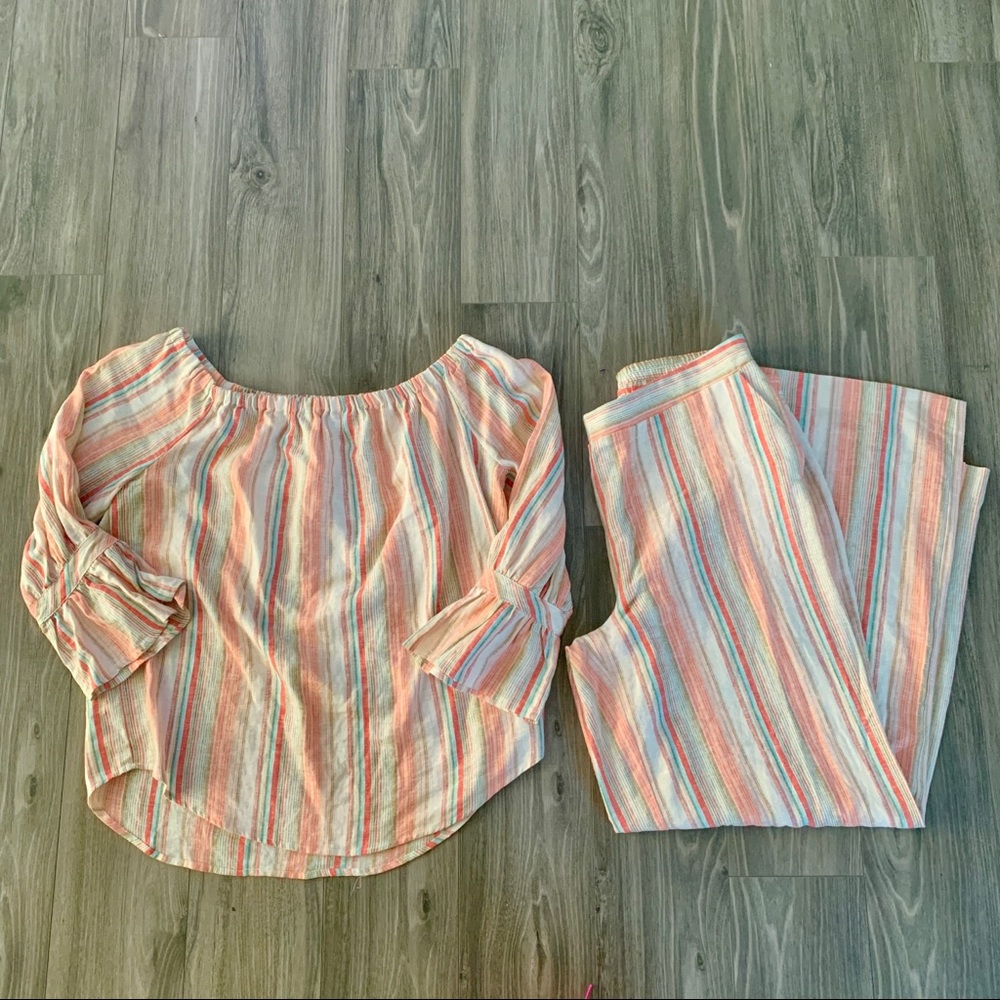 New York & Co. Striped Linen Pant Suit Outfit